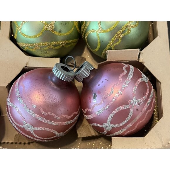 12 Shiny Bright Christmas Ornament Mica MCM Mercury Glass Some Matching With Box - Picture 11 of 12